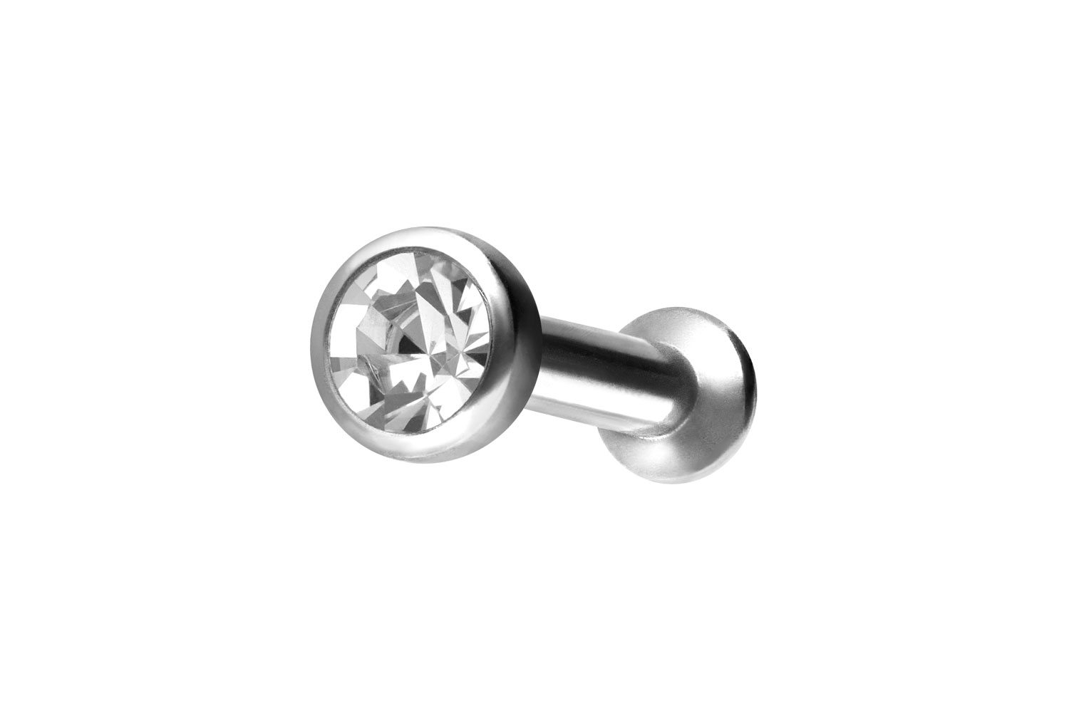 Titan Triple Piercing Mini Labret mit Push Fit FLAT-DISC + KRISTALL